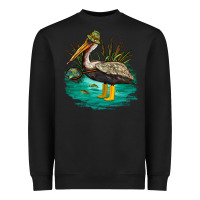 Black fishing pelican camp Heavyweight Sweatshirt - NancyCooperArtShop