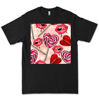 Black valentines day lollipops and lips seamless pattern Premium Tee - BundleAndBundleShop