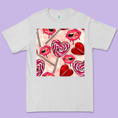 Valentines Day Lollipops And Lips Seamless Pattern Premium Tee Designed By Bundleandbundleshop