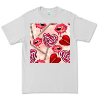 Dove Grey valentines day lollipops and lips seamless pattern Premium Tee - BundleAndBundleShop