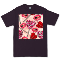 Plum valentines day lollipops and lips seamless pattern Premium Tee - BundleAndBundleShop