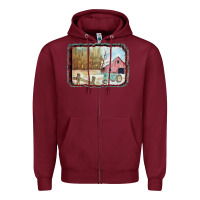 Burgundy Christmas Barn Tractor Snow Zipper Hoodie - Bettercallsaul