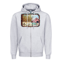 Heather Grey Christmas Barn Tractor Snow Zipper Hoodie - Bettercallsaul