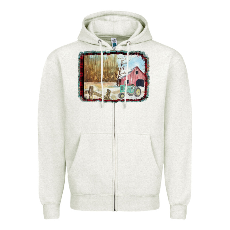 Christmas Barn Tractor Snow Zipper Hoodie by Bettercallsaul | Teevron