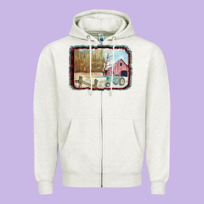 Christmas Barn Tractor Snow Zipper Hoodie Designed By Bettercallsaul
