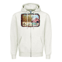 Oatmeal Heather Christmas Barn Tractor Snow Zipper Hoodie - Bettercallsaul