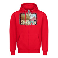 Red Christmas Barn Tractor Snow Zipper Hoodie - Bettercallsaul