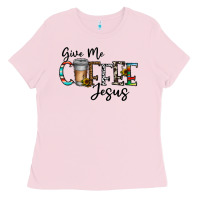 Bubblegum Pink give me coffee jesus Ladies Tee - CowhideDigitalArt