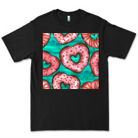 Black valentines day heart donuts seamless pattern Premium Tee - BundleAndBundleShop