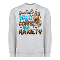 Heather Grey fueled by iced coffee and anxiety Heavyweight Sweatshirt - NancyCooperArtShop