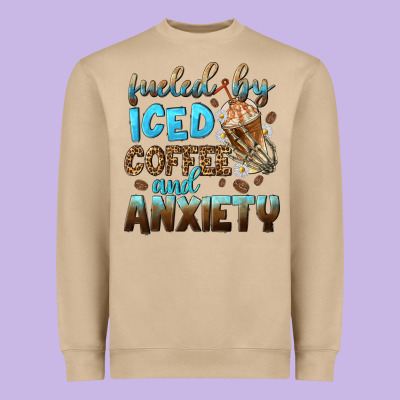 Fueled By Iced Coffee And Anxiety Heavyweight Sweatshirt Designed By Nancycooperartshop