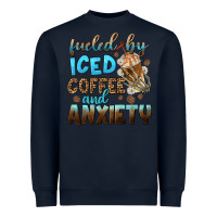 Navy fueled by iced coffee and anxiety Heavyweight Sweatshirt - NancyCooperArtShop