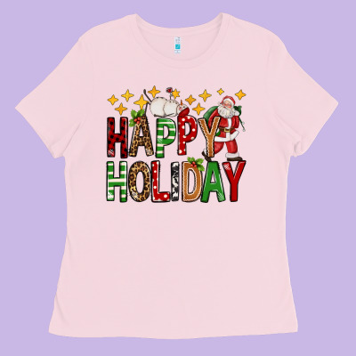 Happy Holiday Christmas Ladies Tee Designed By Fadigitalartstudio
