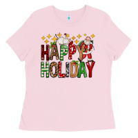 Bubblegum Pink happy holiday christmas Ladies Tee - FaDigitalArtStudio