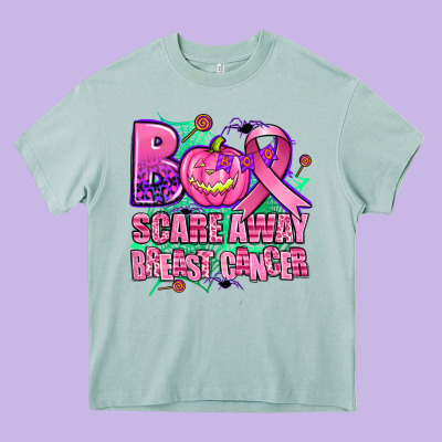 Halloween Boo With Cancer Ribbon Breast Cancer Sca Heavy Core Tee Designed By Adodesignshop