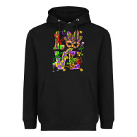 Black Mardi Gras love Heavyweight Hoodie - HowdyJamesFarm