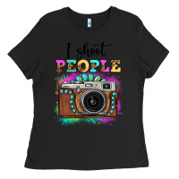 Black i shoot people tie dye gemstone vintage camera Ladies Tee - FaDigitalArtStudio