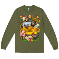 Army Green farm animals with school bus Long Sleeve Tee - NancyCooperArtShop
