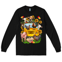 Black farm animals with school bus Long Sleeve Tee - NancyCooperArtShop