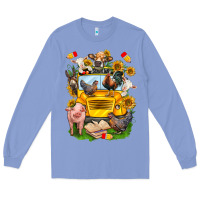 Colony Blue farm animals with school bus Long Sleeve Tee - NancyCooperArtShop
