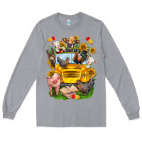 Heather Grey farm animals with school bus Long Sleeve Tee - NancyCooperArtShop