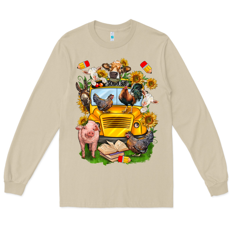 Farm Animals With School Bus Long Sleeve Tee by NancyCooperArtShop | Teevron