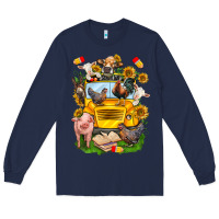 Navy farm animals with school bus Long Sleeve Tee - NancyCooperArtShop