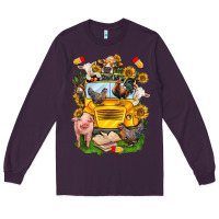 Plum farm animals with school bus Long Sleeve Tee - NancyCooperArtShop