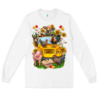 White farm animals with school bus Long Sleeve Tee - NancyCooperArtShop