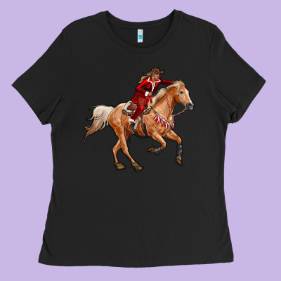 Western Christmas Cowgirl On The Horse Ladies Tee Designed By Ranaportraitstore