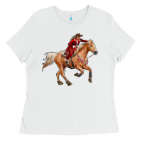 White Western Christmas Cowgirl On The Horse Ladies Tee - RanaPortraitStore
