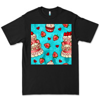 Black valentines day cake and strawberries seamless pattern Premium Tee - BundleAndBundleShop