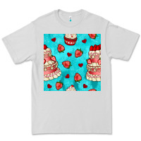 Dove Grey valentines day cake and strawberries seamless pattern Premium Tee - BundleAndBundleShop