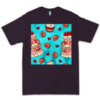 Plum valentines day cake and strawberries seamless pattern Premium Tee - BundleAndBundleShop