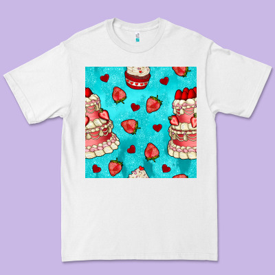 Valentines Day Cake And Strawberries Seamless Pattern Premium Tee Designed By Bundleandbundleshop