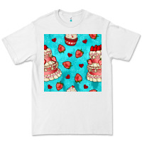 White valentines day cake and strawberries seamless pattern Premium Tee - BundleAndBundleShop