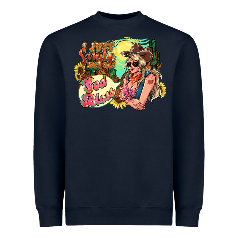 I Just Smile And Say God Bless Heavyweight Sweatshirt by NancyCooperArtShop | Teevron