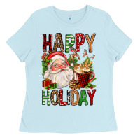 Baby Blue happy holiday santa claus christmas Ladies Tee - FaDigitalArtStudio
