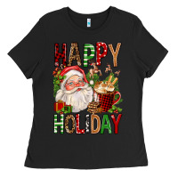 Black happy holiday santa claus christmas Ladies Tee - FaDigitalArtStudio