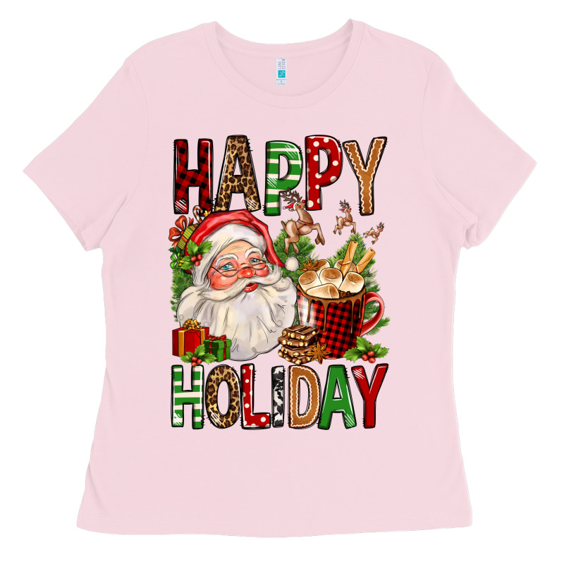 Happy Holiday Santa Claus Christmas Ladies Tee by FaDigitalArtStudio | Teevron