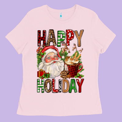 Happy Holiday Santa Claus Christmas Ladies Tee Designed By Fadigitalartstudio