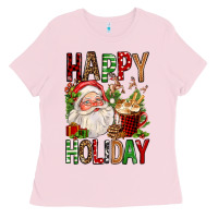Bubblegum Pink happy holiday santa claus christmas Ladies Tee - FaDigitalArtStudio