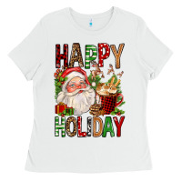 White happy holiday santa claus christmas Ladies Tee - FaDigitalArtStudio