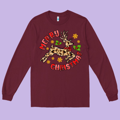 Merry Christmas Deer Long Sleeve Tee Designed By Maliassmallbusiness