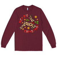 Burgundy merry christmas deer Long Sleeve Tee - MaliasSmallBusiness