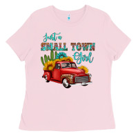 Bubblegum Pink just a small town girl with car Ladies Tee - HRA Design Shop