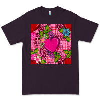 Plum valentines day flower heart with leopard seamless pattern Premium Tee - BundleAndBundleShop