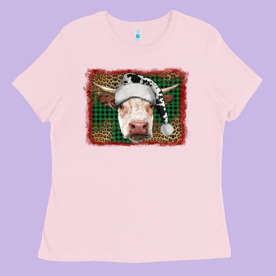Merry Christmas Hereford Cow With Background Ladies Tee Designed By Ranaportraitstore