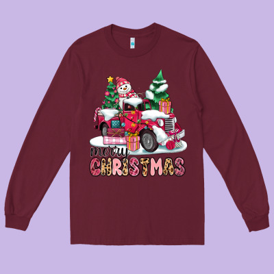 Pink Merry Christmas Long Sleeve Tee Designed By Maliassmallbusiness