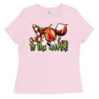 Bubblegum Pink joy to the world christmas wine Ladies Tee - FaDigitalArtStudio